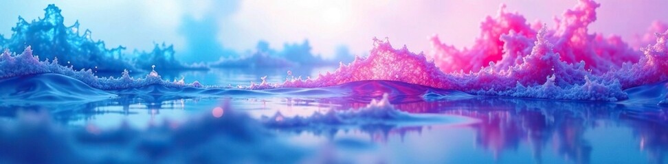 Fototapeta premium Watercolor effect with blue, pink, and purple hues merging together in a serene environment, vibrant, artistic, ripples