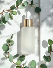 A skincare serum bottle with a dropper 