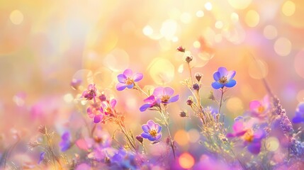 Fototapeta premium spring wild flowers in sunlight - abstract springtime background