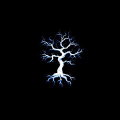 Fototapeta premium Blue Glowing Bare Tree with Deep Roots Illustration