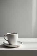cup of Coffee on table with sunlight. Still life