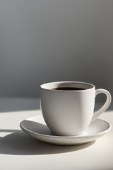 cup of Coffee on table with sunlight. Still life