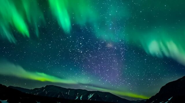 Spectacular Midnight Aurora: A Colorful Sky Display Over the Horizon