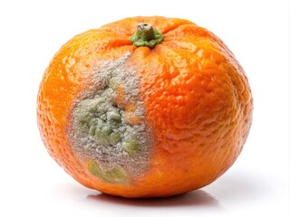 Spoiled Mandarin Orange, Damaged Tangerine, Rotten Citrus Fruit, Panoramic Photo, White Background