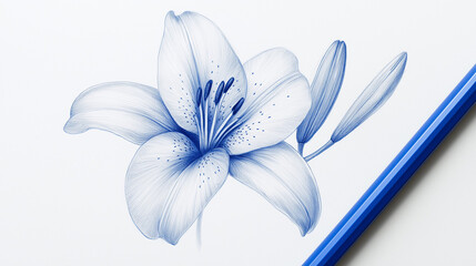Fototapeta premium blue lily flower, blue lily on white background, flower drawing