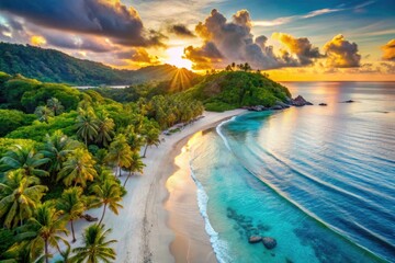 Summer Holiday Beach Background: Aerial View White Sand Landscape