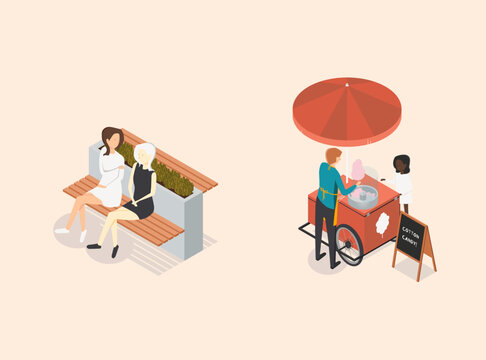 Axonometric planter and food station vector block