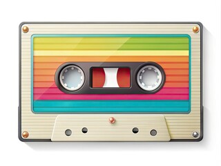Naklejka premium Vintage Cassette Tape Illustration: Retro Music Audio Product Photography Isolated Background