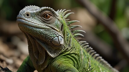 Close-up portrait of a green iguana.