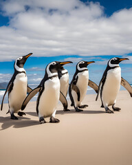 Obraz premium Fairy Penguin, Little Penguin, penguin habitat, penguin colony, coastal wildlife, Australian penguins, New Zealand penguins, cute seabird, marine birds, penguin environment, blue penguin feathers, sea