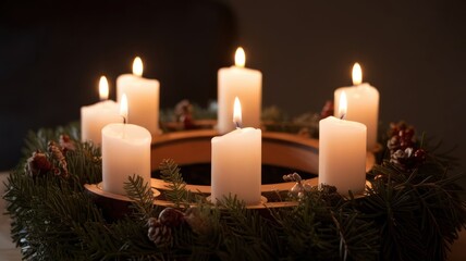 Advent Wreath Six Candles Glow Warmly