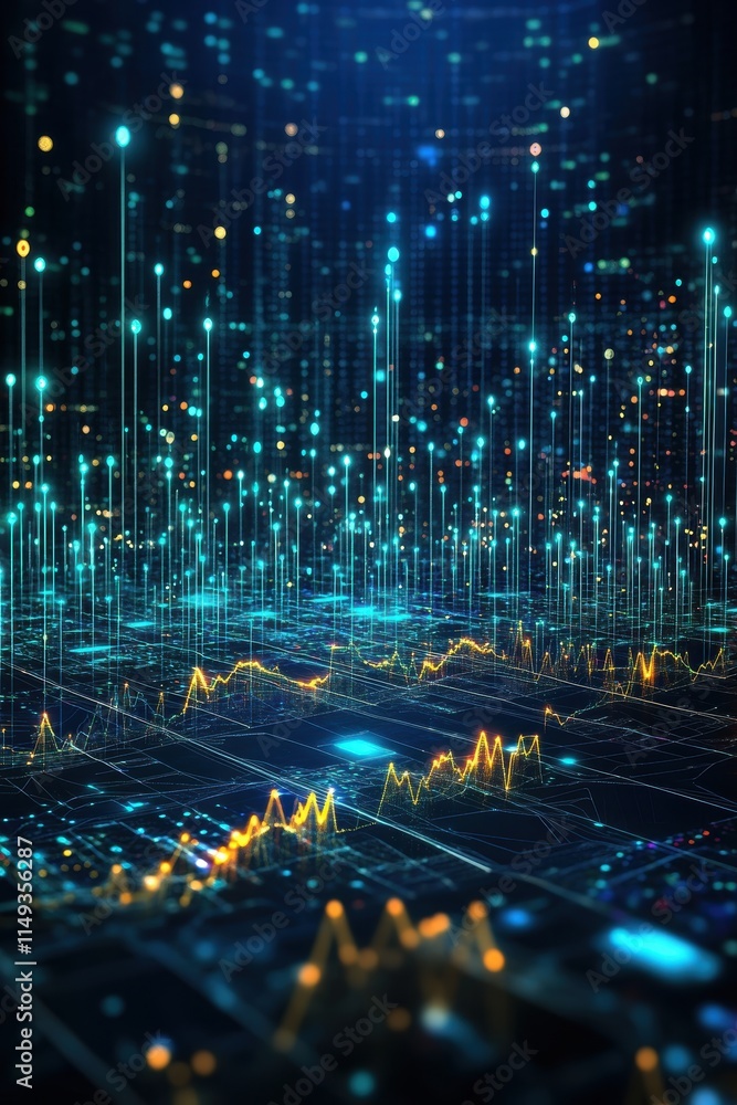 Aufkleber this captivating digital artwork illustrates the dynamic pulse of data, with illuminated waveforms a