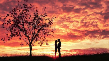 Obraz premium Heartfelt Valentines Card with Sunset Background