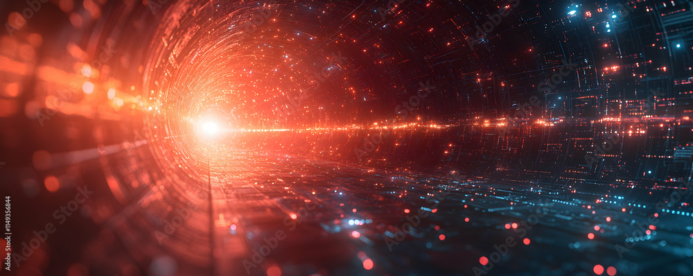 Poster a digital tunnel of light representing data flow and technology.