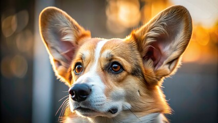 Obraz premium Welsh Corgi Ear Close Up, Dog Ear Examination, Pet Health Check, Canine Photography, Architectural Photography, Detailed Dog Shot
