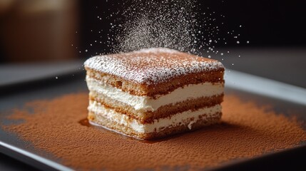 A Delicious Tiramisu Dessert with Cocoa Powder