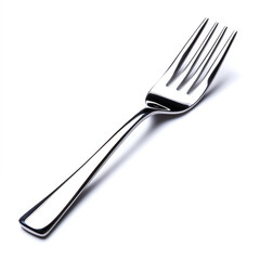 A sleek silver fork isolated on a white background for culinary presentation.