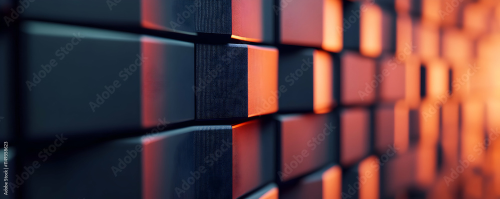 Poster a close-up of a textured wall with illuminated blocks creating depth.