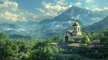 Scenic View of Mountains and Church in Guatemala