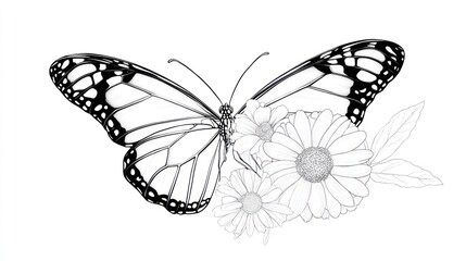 Cartoon Butterfly with Flower: Children's Coloring Book Page