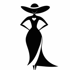 Elegant Woman in Large Hat with Heart-Shaped Cutout Dress