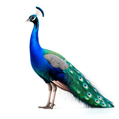Fototapeta premium A vibrant peacock showcasing its stunning plumage in a striking pose.