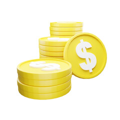 3d dollar coins, top view of triple stacked dollar coins

