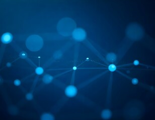 A network of interconnected white dots and lines on a dark blue background