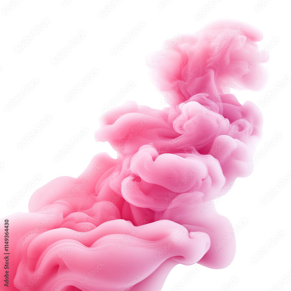 Poster abstract pink ink swirling gracefully in white space, creating a mesmerizing visual flow.