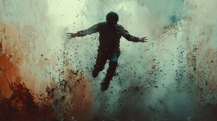 Man Leaping Through an Explosion of Color
