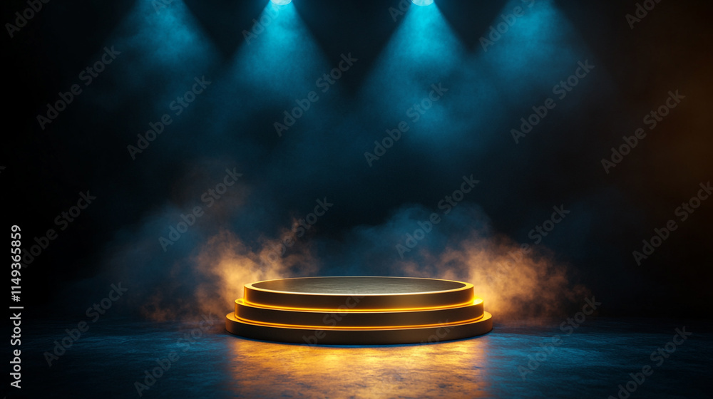 Poster lighting design for a stage setup with fog and vibrant colors at night.