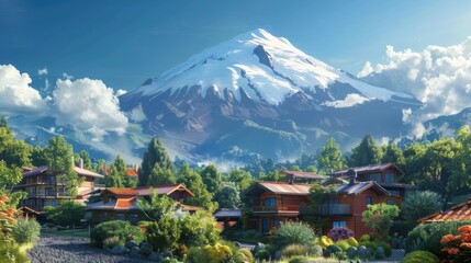 Scenic View of Villarrica Volcano in Chilean Landscape