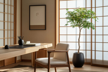 Minimal home office Japandi style 
