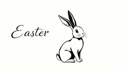 Fototapeta premium Minimalist Easter card with a sketched bunny and text