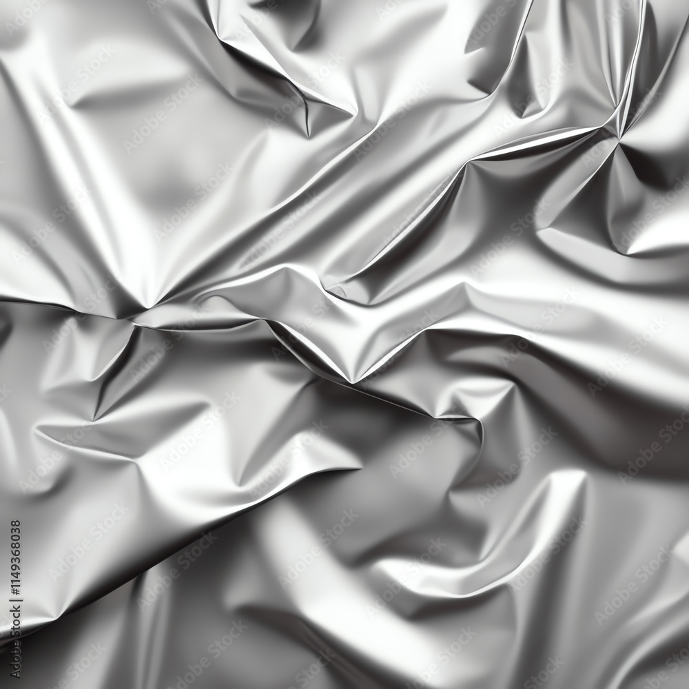Poster close-up of crumpled metallic silver fabric creating dynamic texture and visual interest.