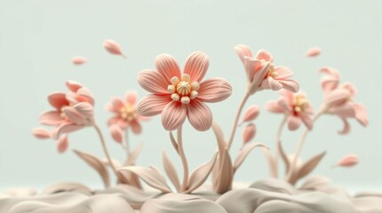 Fototapeta premium Soft pink paper flowers in delicate pastel background
