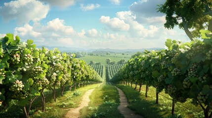 Fototapeta premium Serene Vineyard Landscape with Clear Blue Sky