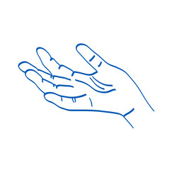 Hand gesture. Blue doodle vector illustration. Index, middle, ring, little fingers and thumb