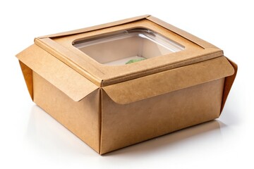 Sustainable kraft paper food box; eco-friendly, with window, perfect for takeaway.