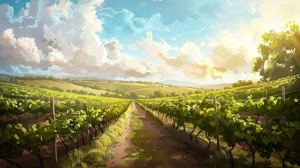 Naklejka premium Scenic Vineyard Landscape under Bright Skies