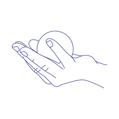 Hand holding a round ball. Contour vector illustration. Index, middle, ring, little fingers and thumb