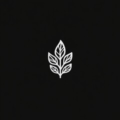 Elegant Minimalist Plant Logo Design  White Leaf Silhouette on Black Background