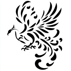 Obraz premium Elegant Stylized Phoenix Bird Design, Black Ink Illustration