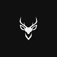 Elegant White Deer Head Logo Design on Black Background