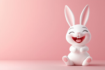 Obraz premium A white bunny rabbit holding a carrot in its front paws, giggling happily