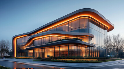 A modern design building with large glass windows