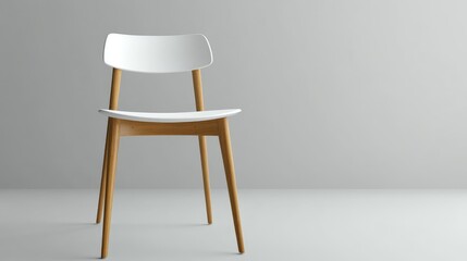 stylish chair with white top and light wooden legs standing on white