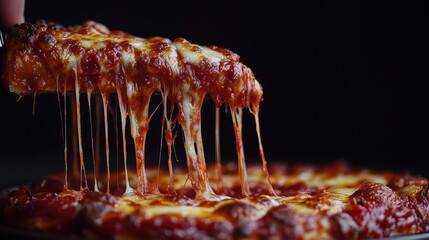 Delicious Chicago Deep Dish Pizza Slice with Melted Cheese Strings A Culinary Delight