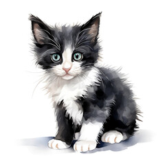 Cute black and white kitten. Adorable pet illustration.