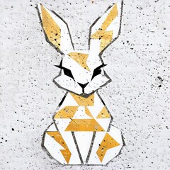 Geometric Gold Rabbit Wall Art Concrete Texture